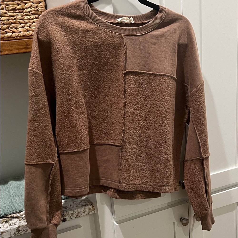 Stylish Brown Patchwork Sweatshirt